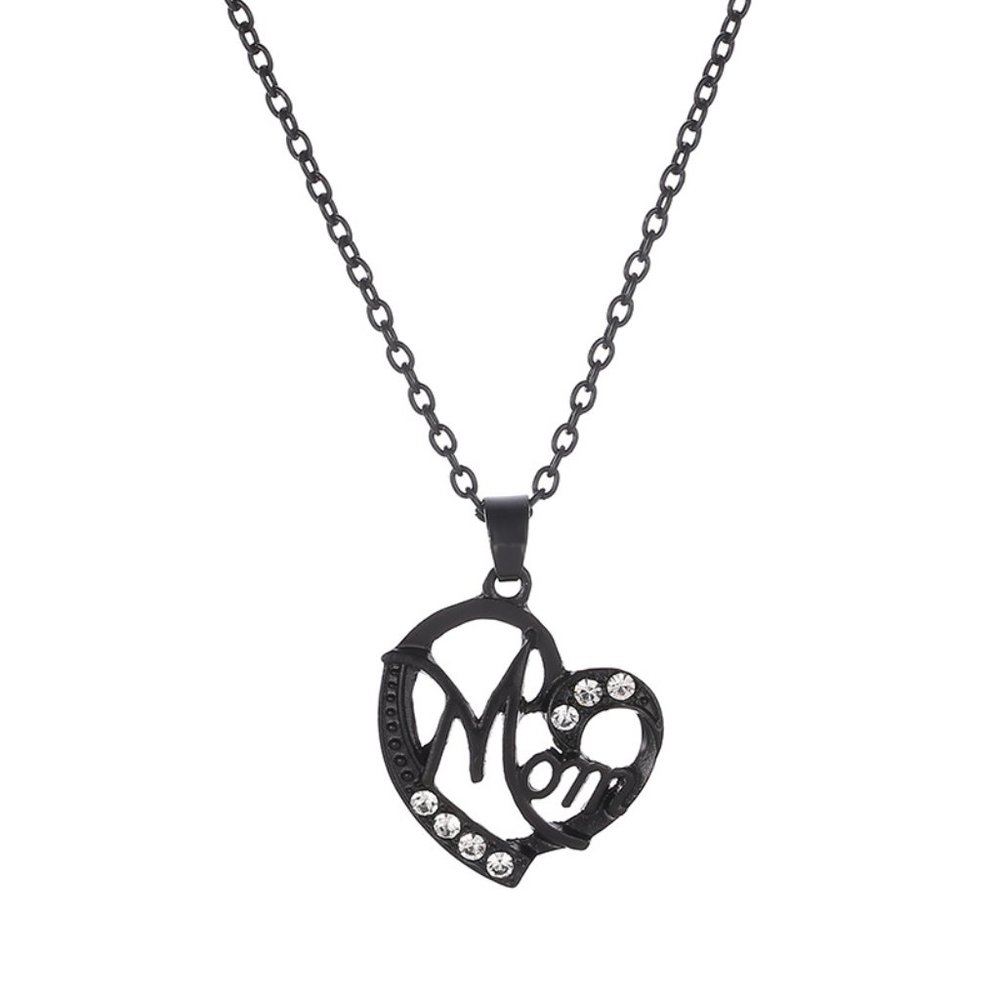 Black "Mom" Open Heart Mourning Necklace